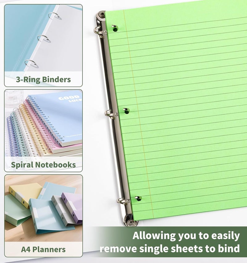 Pidada 120 Sheets Loose Leaf Binder Paper, 6-Color Wide Ruled Lined Paper, 8” x 10.5”, 3-Hole Punched Notebook Paper Writing Paper for School Office - Image 4